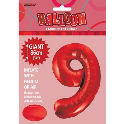 Red 9 Numeral Foil Balloon 86cm Default Title