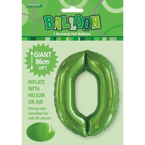 Lime Green 0 Numeral Foil Balloon 86cm Default Title