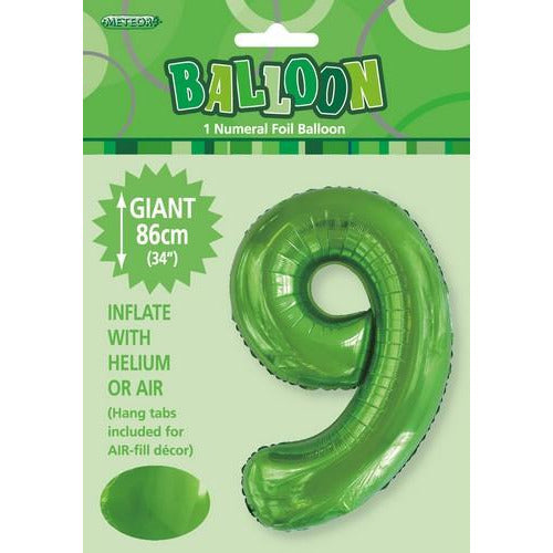 Lime Green 9 Numeral Foil Balloon 86cm Default Title