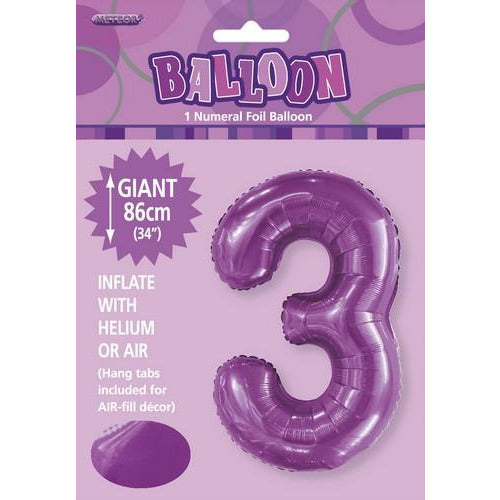 Pretty Purple 3 Numeral Foil Balloon 86cm Default Title