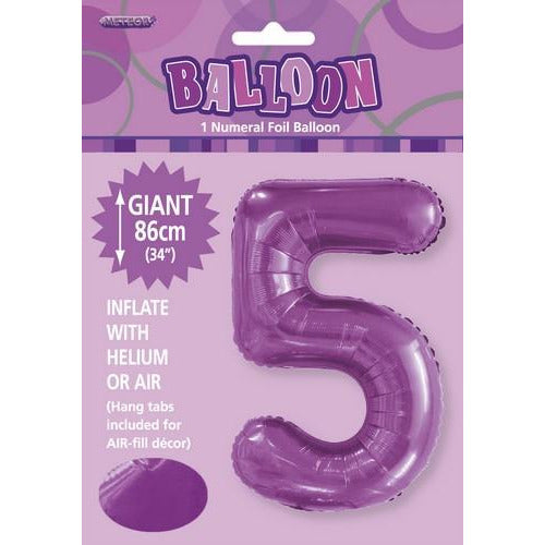 Pretty Purple 5 Numeral Foil Balloon 86cm Default Title