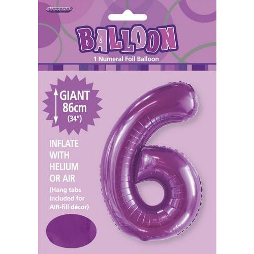 Pretty Purple 6 Numeral Foil Balloon 86cm Default Title
