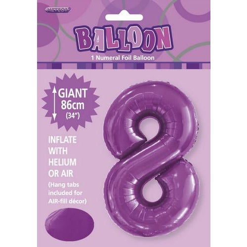 Pretty Purple 8 Numeral Foil Balloon 86cm Default Title