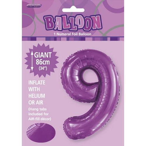 Pretty Purple 9 Numeral Foil Balloon 86cm Default Title