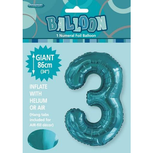 Caribbean Teal 3 Numeral Foil Balloon 86cm Default Title