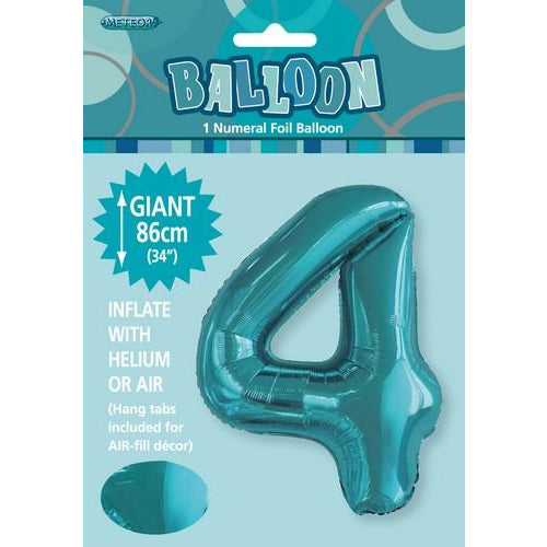 Caribbean Teal 4 Numeral Foil Balloon 86cm Default Title