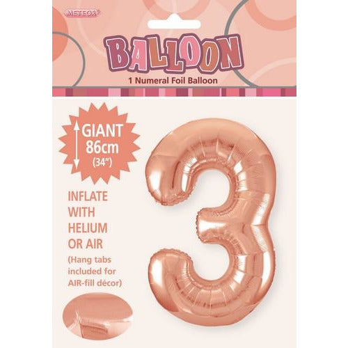 Rose Gold 3 Numeral Foil Balloon 86cm Default Title