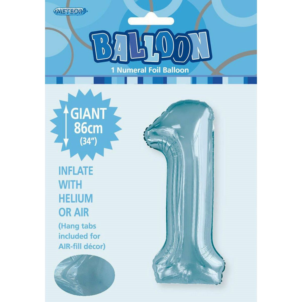 Powder Blue 1 Numeral Foil Balloon - 86cm 1 Piece - Dollars and Sense