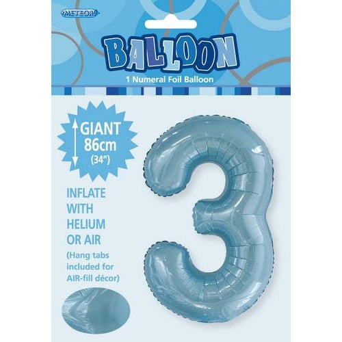 Powder Blue 3 Numeral Foil Balloon 86cm Default Title