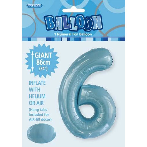 Powder Blue 6 Numeral Foil Balloon 86cm Default Title