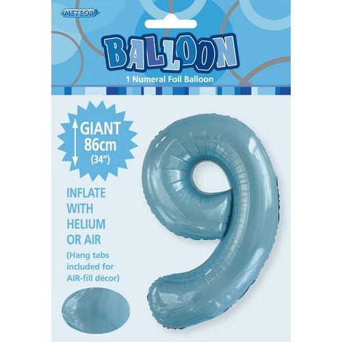 Powder Blue 9 Numeral Foil Balloon 86cm Default Title