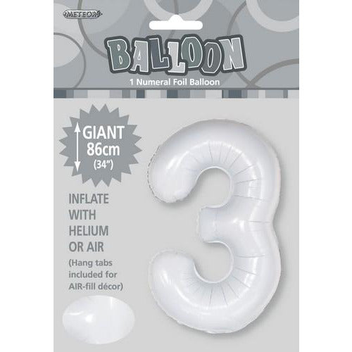 White 3 Numeral Foil Balloon 86cm Default Title