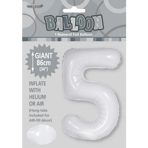 White 5 Numeral Foil Balloon 86cm Default Title