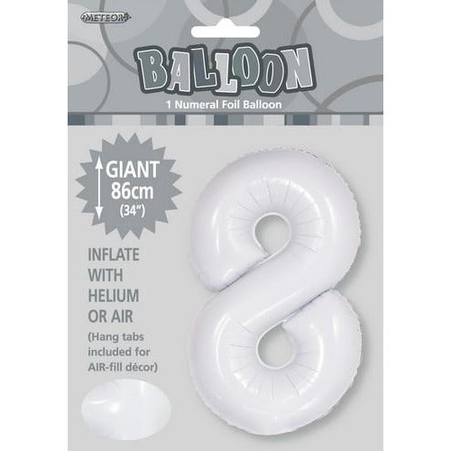 White 8 Numeral Foil Balloon 86cm Default Title