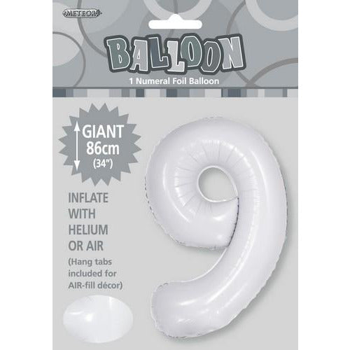 White 9 Numeral Foil Balloon 86cm Default Title