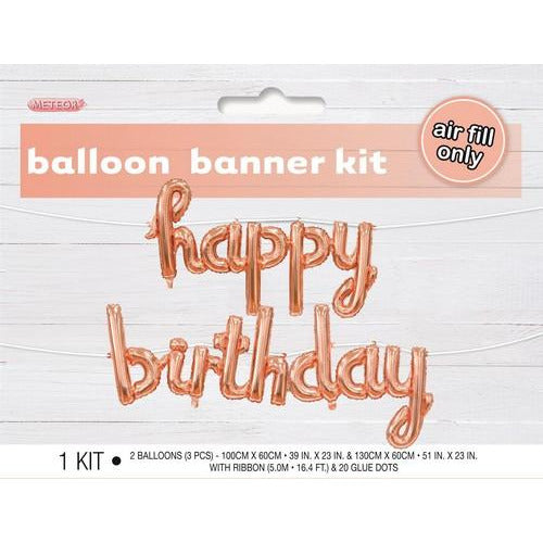 Happy Birthday Rose Gold 100cm x 60cm and 130cm x 60cm Balloon Banner With Ribbon Default Title