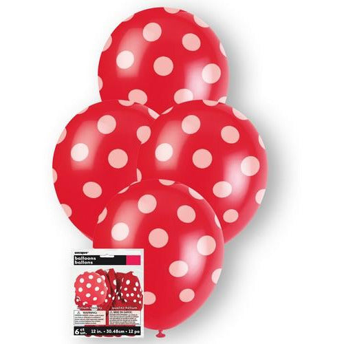 Dots Ruby Red 6 x 30cm (12) Balloons