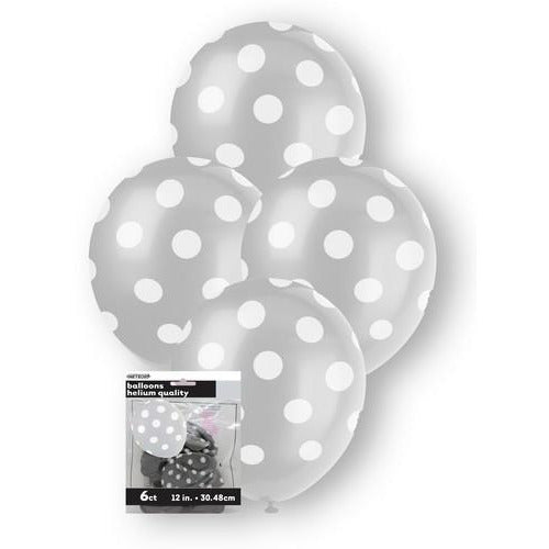 Dots Silver 6 x 30cm (12) Balloons