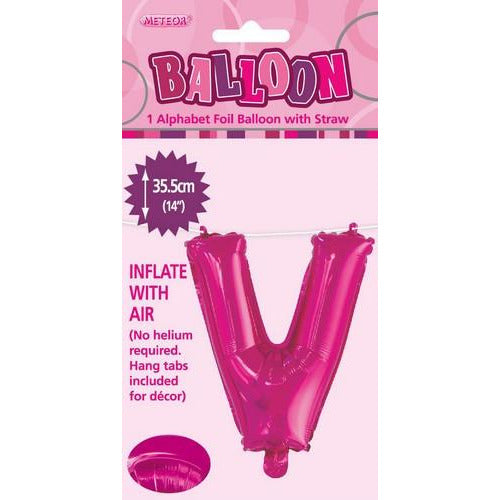 Hot Pink V Alphabet Foil Balloon 35cm Default Title