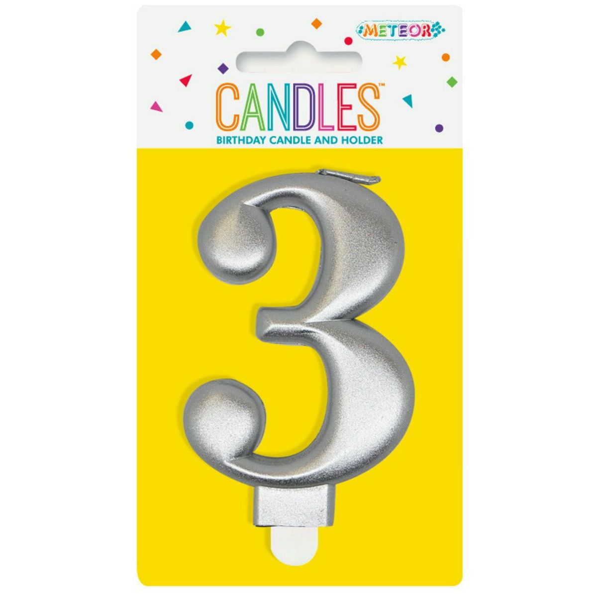 Number 3 Metallic Silver Birthday Candle - Dollars and Sense