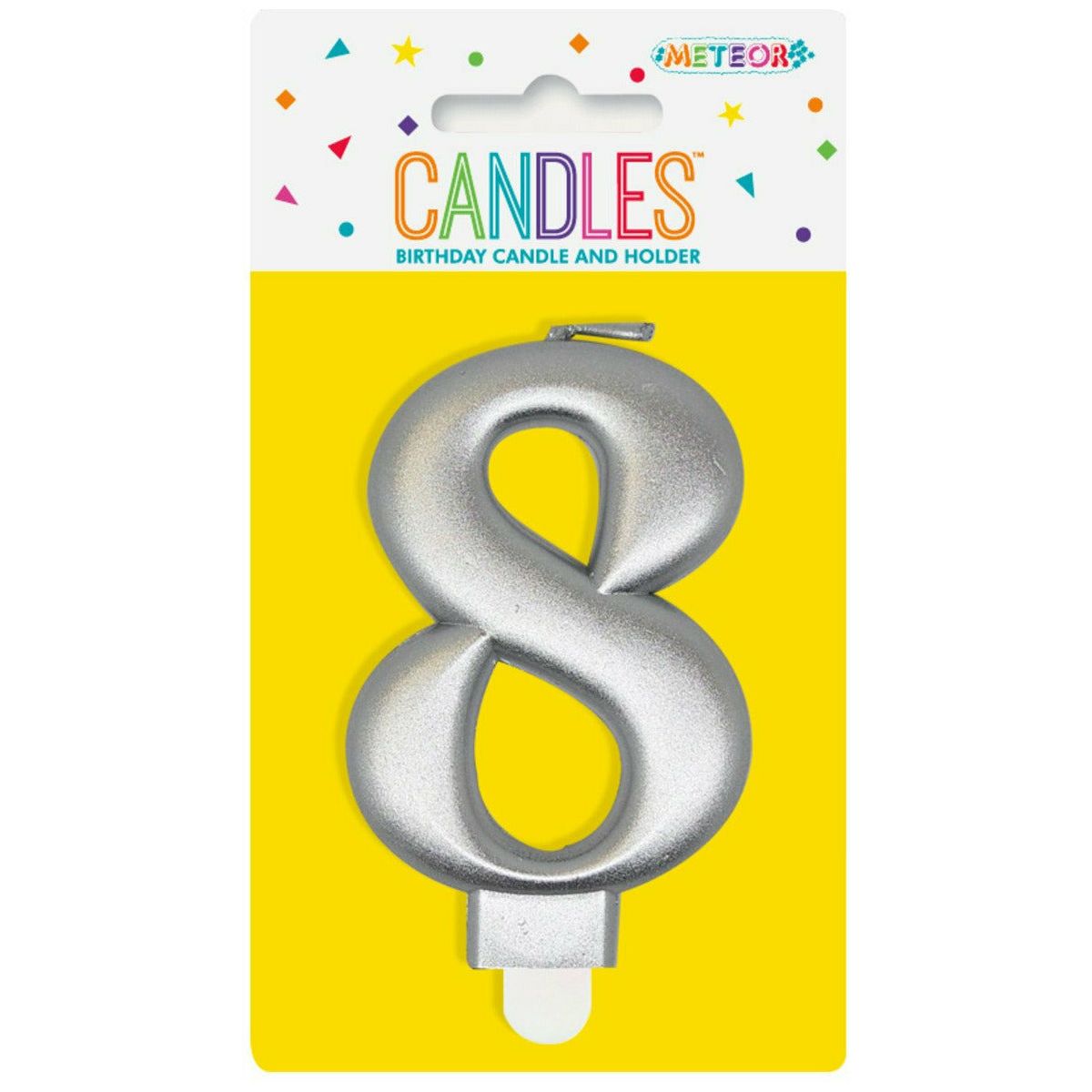 Number 8 Metallic Silver Birthday Candle - Dollars and Sense