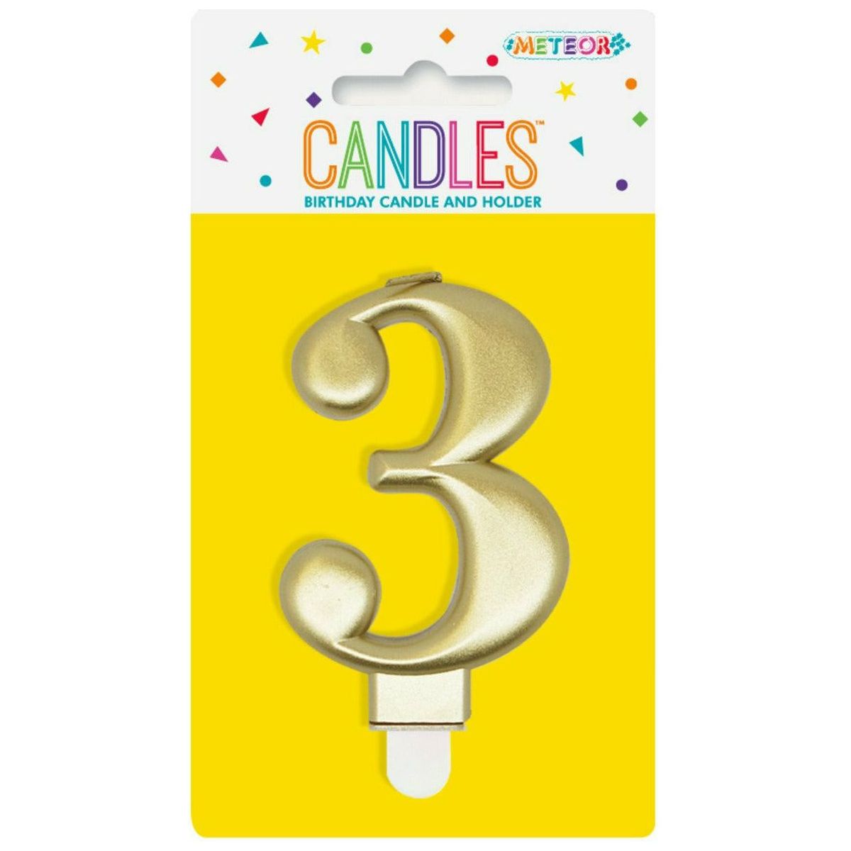 Number 3 Metallic Gold Birthday Candle - Dollars and Sense
