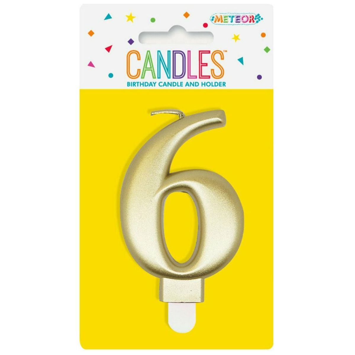 Number 6 Metallic Gold Birthday Candle - Dollars and Sense