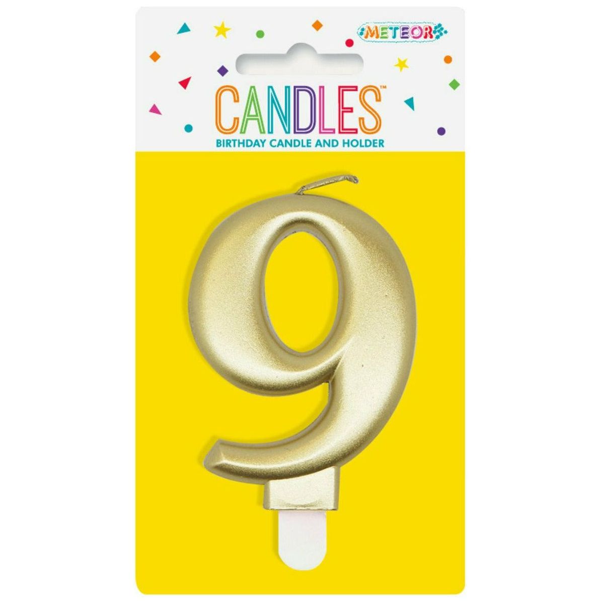 Number 9 Metallic Gold Birthday Candle - Dollars and Sense