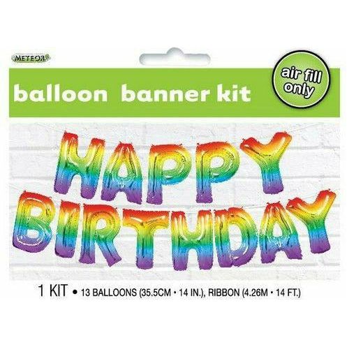 Rainbow Happy Birthday Foil Balloon Banner Kit 35cm - Dollars and Sense