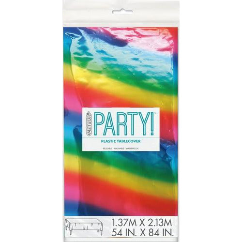 Metallic Rainbow Plastic Tablecover Rectangle 137 x 213cm Default Title