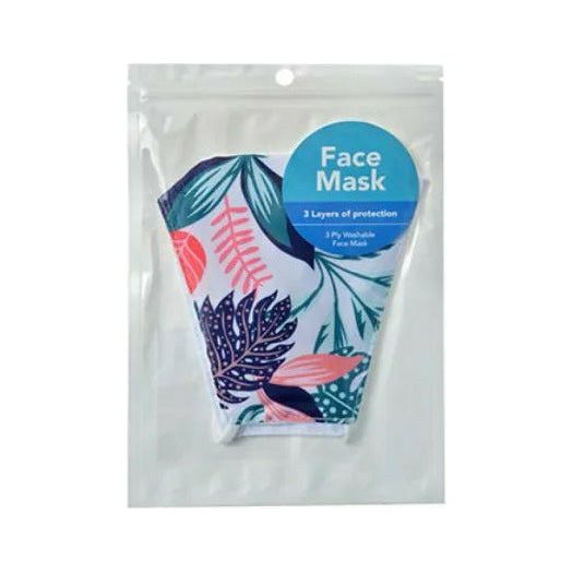 Face Mask Three Layer Palm Pink Turquoise Colours - 1 Piece - Dollars and Sense