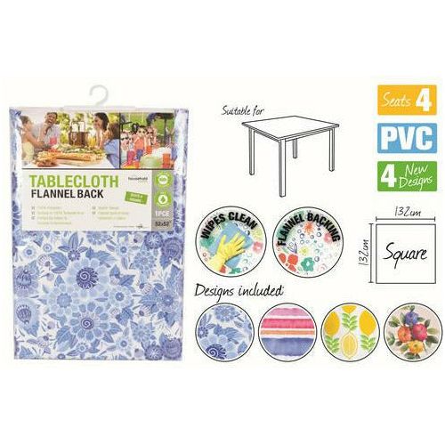 PVC Tablecloth Flannel Back Square - 132x132cm 1 Piece Assorted - Dollars and Sense