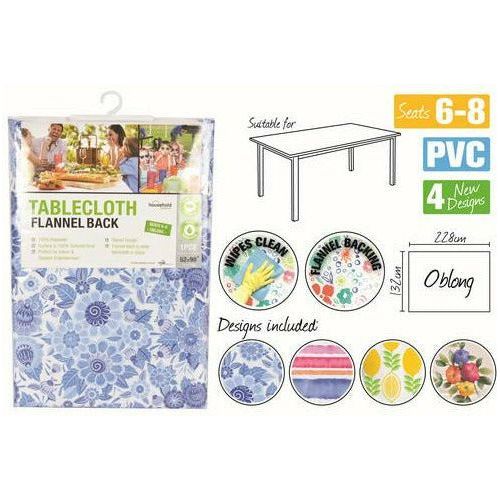 PVC Tablecloth Flannel Back Oblong - 132x228cm 1 Piece Assorted - Dollars and Sense