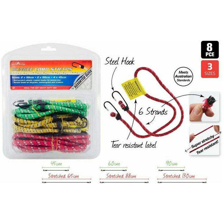 Bungee Cord Straps - 8 Piece Set Assorted Sizes - Dollars and Sense