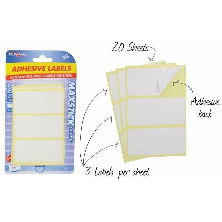 White Sticker Adhesive Labels - 3 Labels Per Sheet 20 Sheets - Dollars and Sense