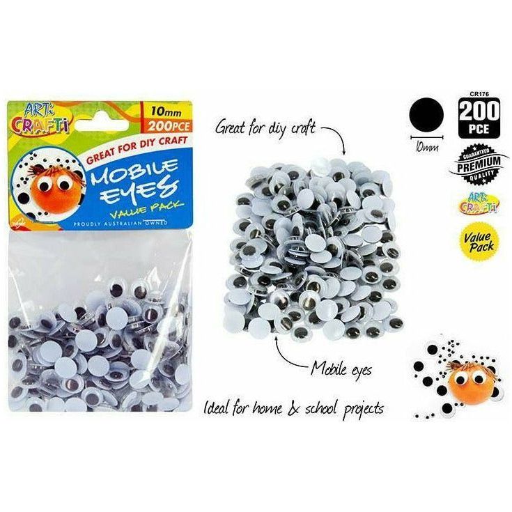 Craft Mobile Eyes Glue On - 10mm 200 Piece - Dollars and Sense