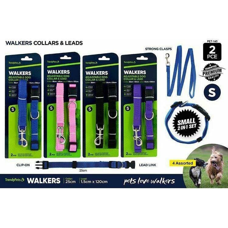 Walkers Adjustable Dog Collar and Lead Small - 25-40cm 1.2m Assorted - Dollars and Sense
