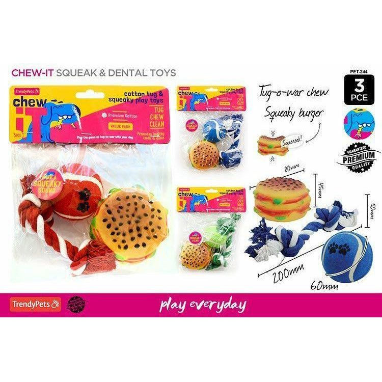 Chew It Squeak and Dental Toys - 3 Piece Assorted - Dollars and Sense