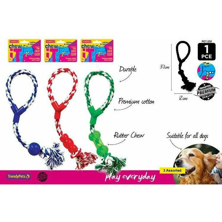 Chew It Rope Dog Toy with Rubber Ends - 12x37cm 1 Piece Assorted - Dollars and Sense