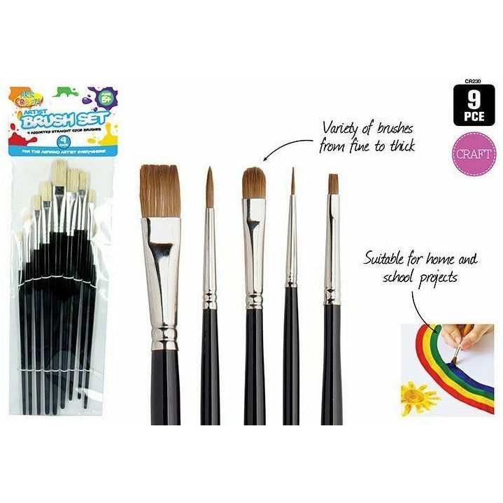 Artist Paint Brush - 9 Piece Assorted Sizes - Dollars and Sense