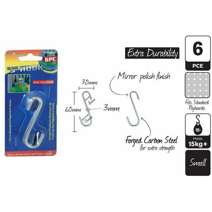 S-Hooks Small - 60x20mm 6 Piece Set - Dollars and Sense