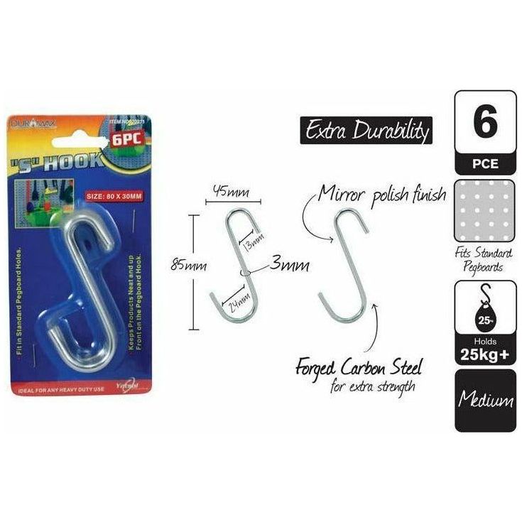 S-Hooks Medium - 80x30mm 6 Piece Set - Dollars and Sense