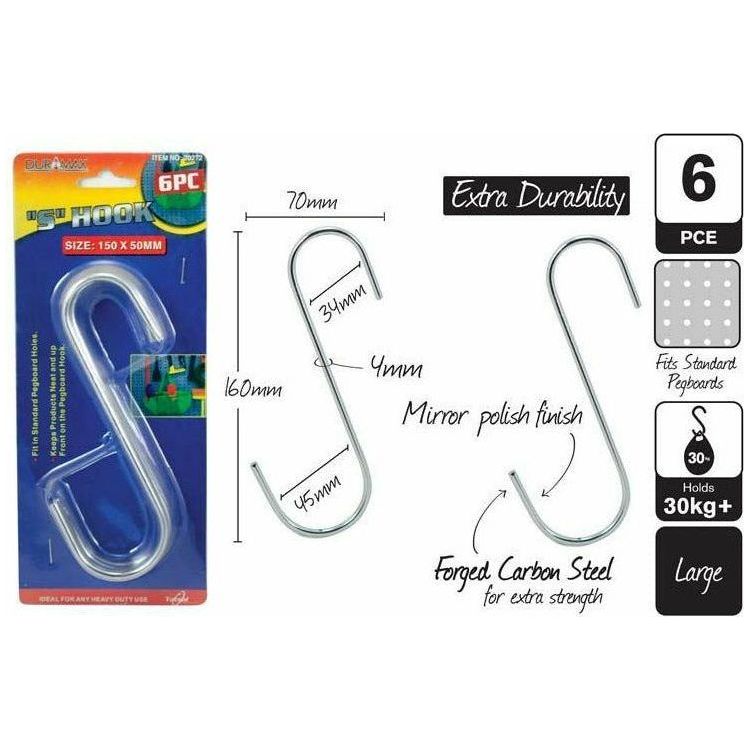 S-Hooks Large - 150x50mm 6 Piece Set - Dollars and Sense