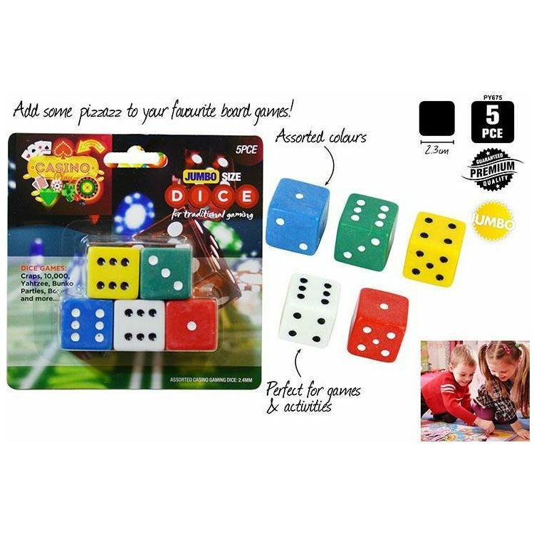 Gaming Dice Jumbo Size - 5 Piece Set 2.3cm - Dollars and Sense