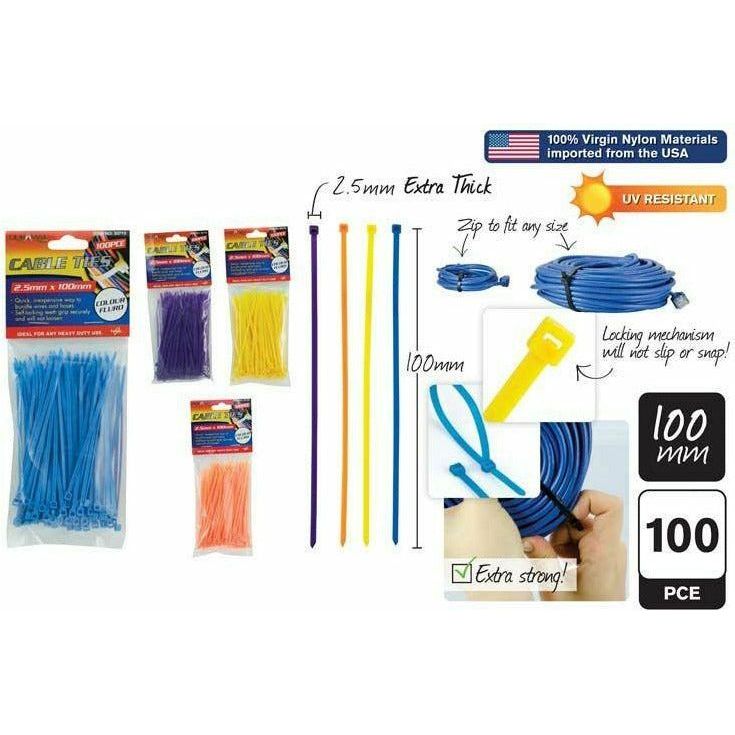 Cable Ties - 2.5x100mm 100 Piece Assorted - Dollars and Sense