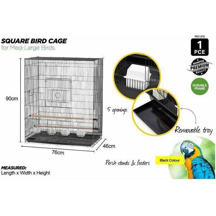 Square Bird Cage for Medium to Large Birds - 76x46x90cm 1 Piece Black - Dollars and Sense