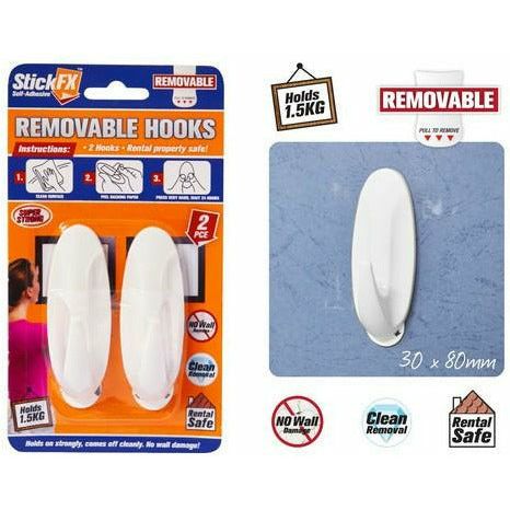 Removable Hooks Self Adhesive - 30x80mm 2 Piece 1.5kg - Dollars and Sense