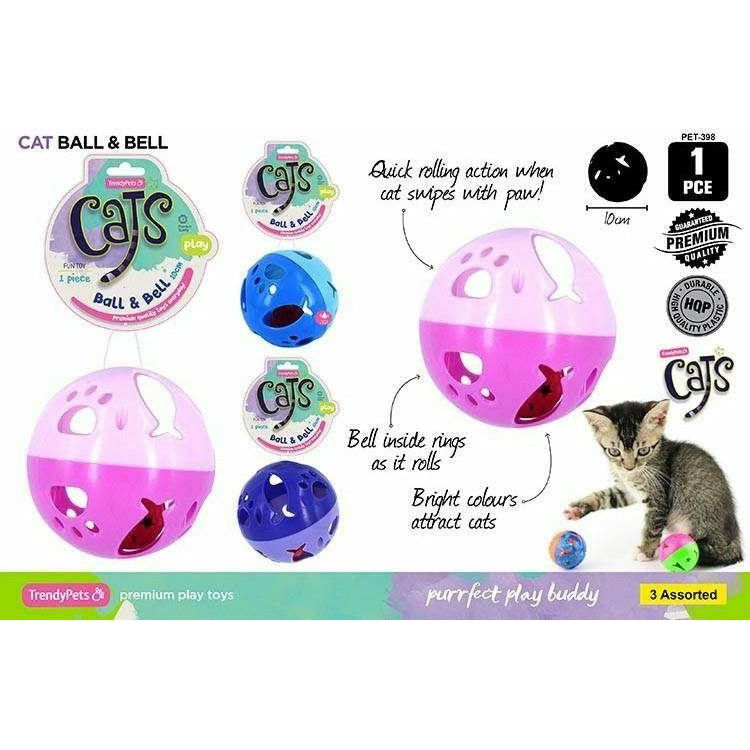 Cat Ball with Bell Toy - 10cm 1 Piece Assorted - Dollars and Sense