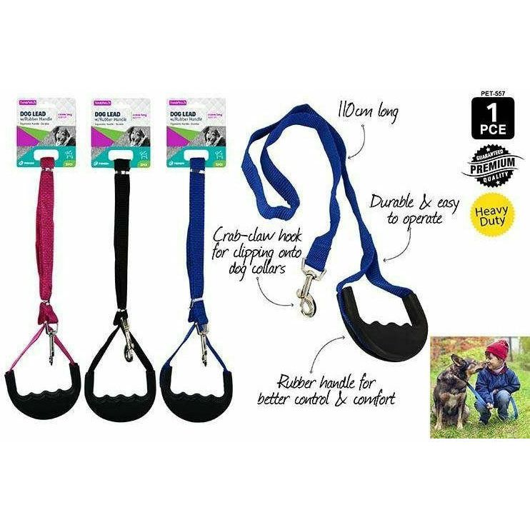 Dog Lead with Rubber Handle - 120cm 1 Piece Assorted - Dollars and Sense