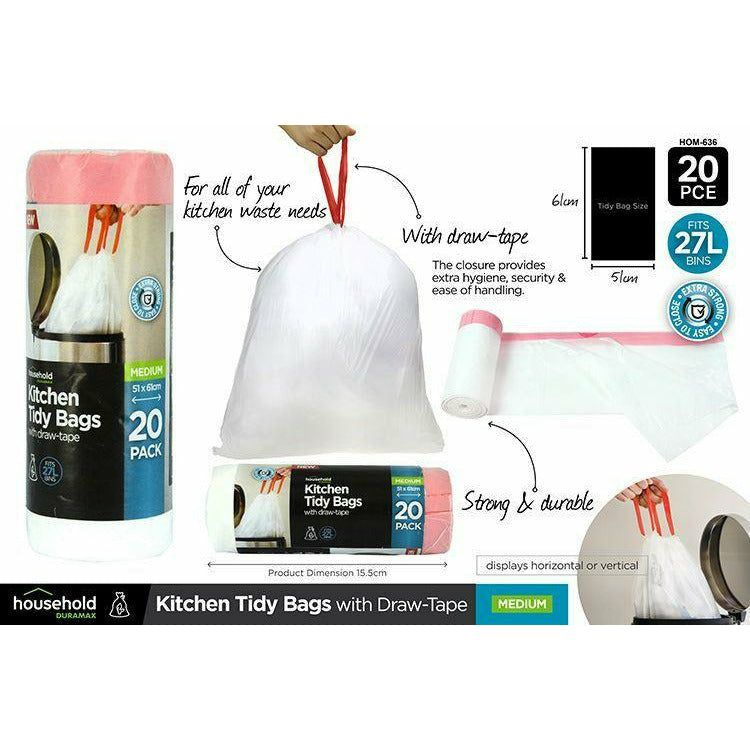 Kitchen Tidy Bags with Draw-Tape 27L Medium - 51x61cm 20 Piece - Dollars and Sense